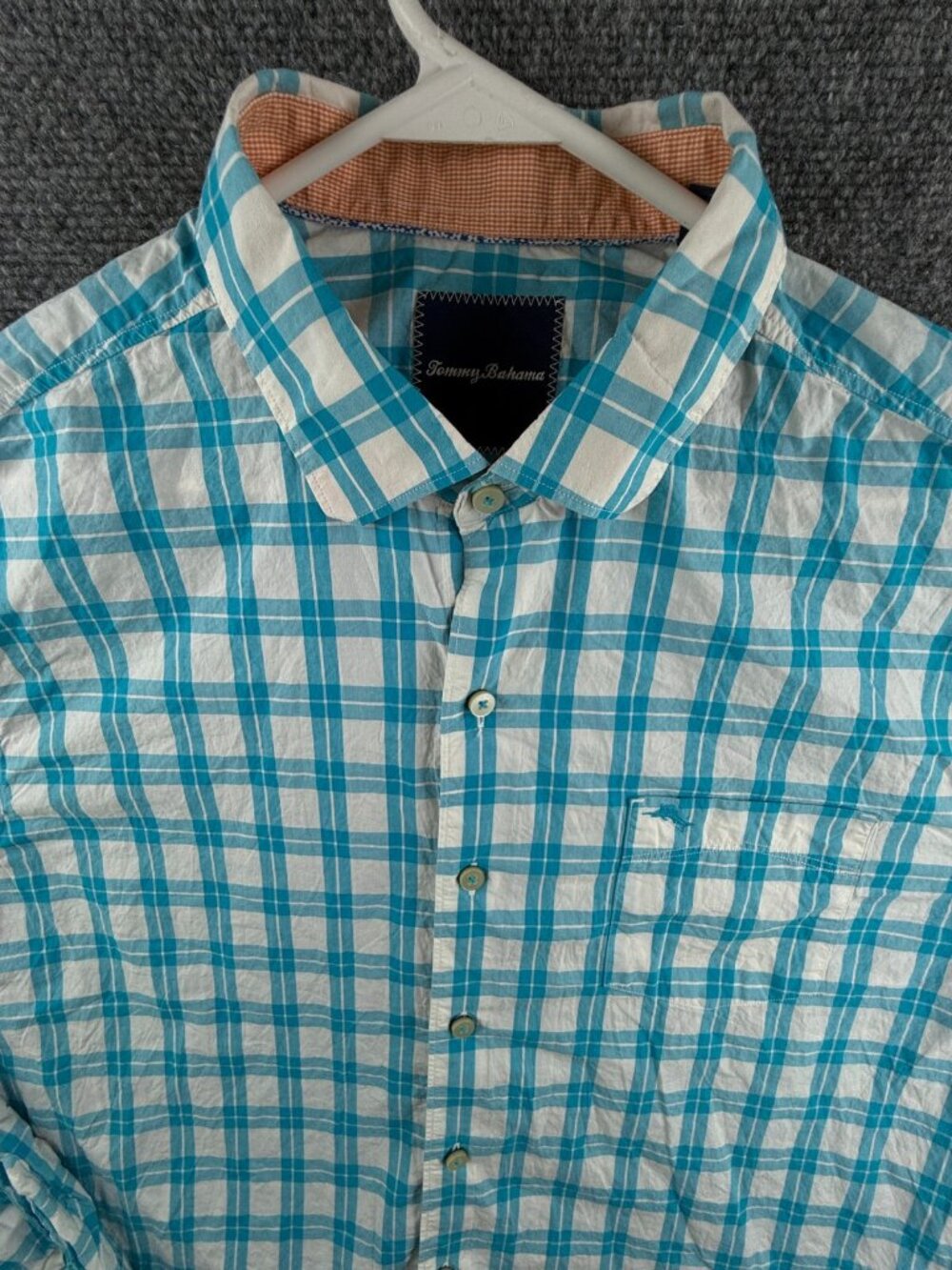 Tommy Bahama Long Sleeve Button Up Shirt Hawaii Blue Check Large Pima Cotton